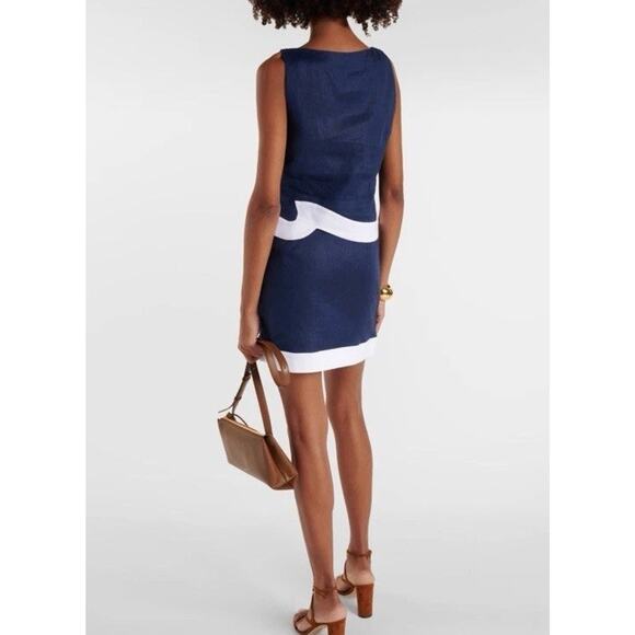 STAUD Raphael linen top Sleeveless Navy/white Sz S NEW $195 - Picture 2 of 8